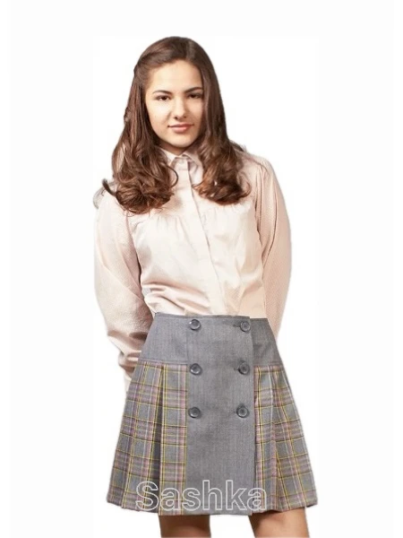 Спідниця для дівчинки підлітка Sashka шкільна з сіро-рожевою клітинкою, розмір 152-176